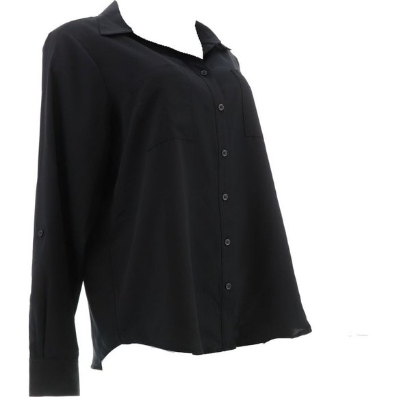 NWT LANDS' END LONG SLEEVE ROLLED TAB SLEEVE SOFT BLOUSE‎ BLACK 14P (PETITE) - Picture 8 of 11